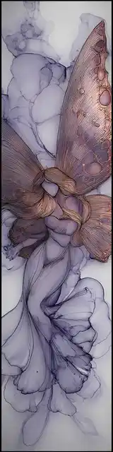 Free abstract angel art bookmark featuring grayish blue with rose gold abstract angel